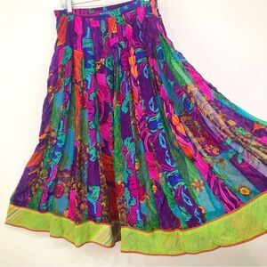 Soft Surroundings Colorful Vibrant Floral Paisley Boho Festival Pleat Skirt